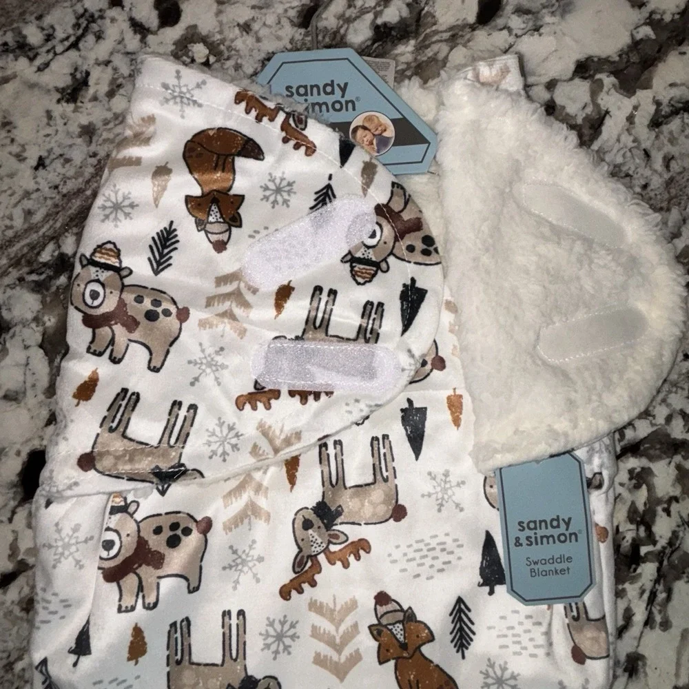 Sandy & Simon Forest Friends Baby Swaddle Blanket 0-3 Months Fleece Bear Fox NWT